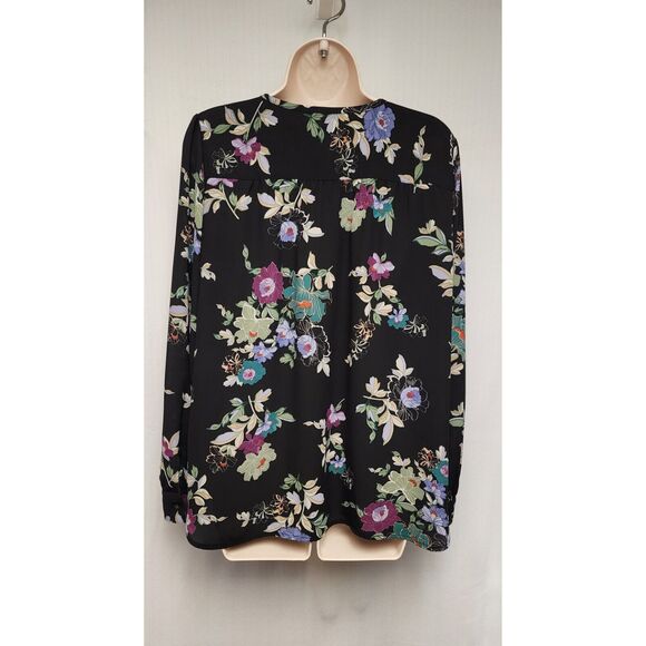 Ann Taylor LOFT Floral Keyhole Tunic Blouse Top Size Small Multicolor Black - Picture 6 of 10